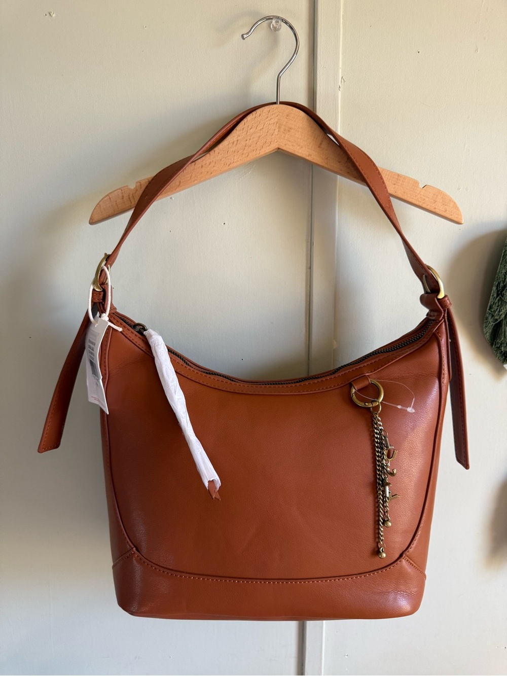 Leather Hobo Shoulder Bag - Brown
